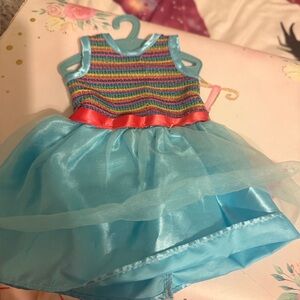Colorful Striped Doll Dress with Blue Skirt
